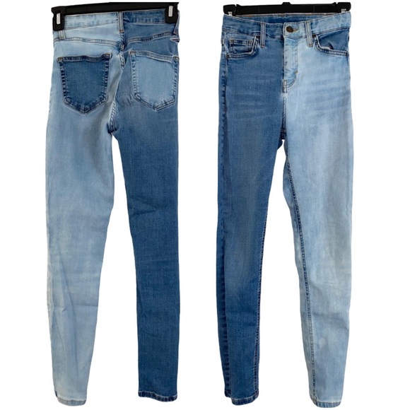 TOPSHOP Moto High Rise Distressed Two Tone Blue Skinny Jean Size 26 - Picture 10 of 11